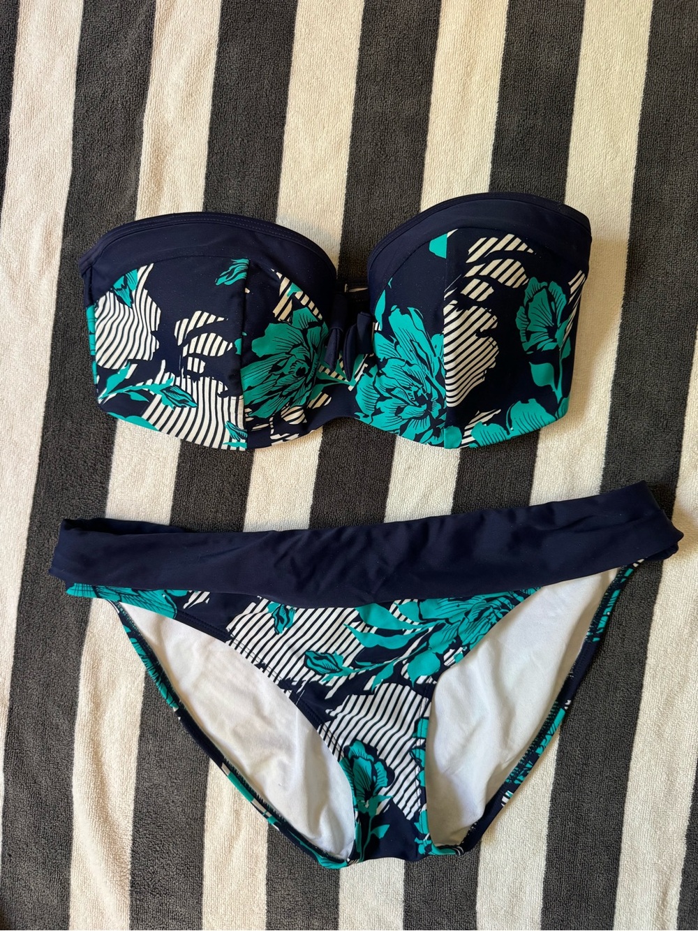 Panache Navy and Teal Floral Bandeau Bikini Set